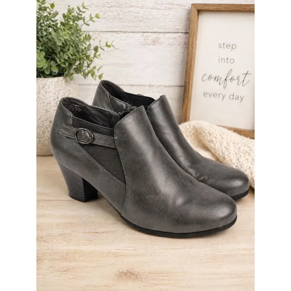 Croft & Barrow Ortholite Gray Ankle Bootie Heeled Comfort Shoes Women’s 10M Zip